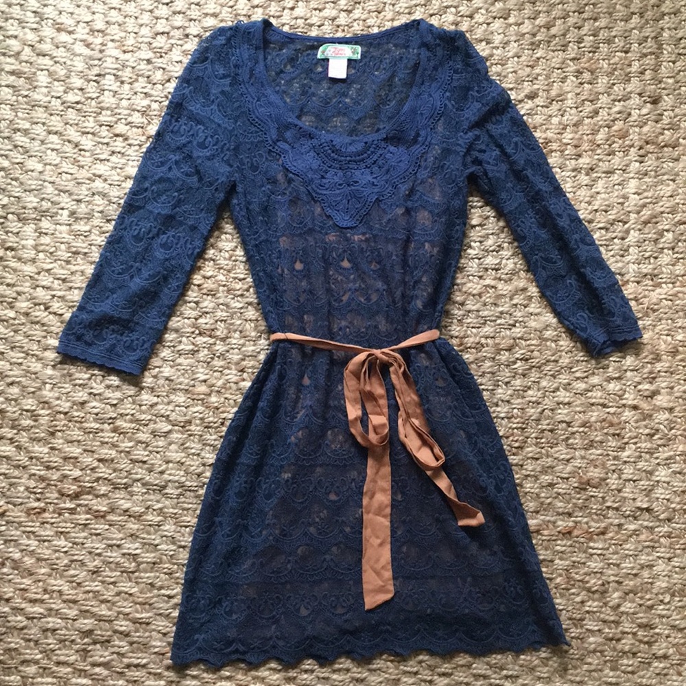 Navy 3/4 sleeve lace dress